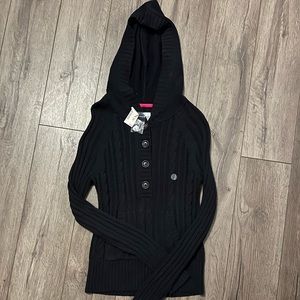 Black Aeropostale Button Down Sweater Hoodie, Size Medium